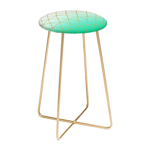 Leah Flores Turquoise and Gold Geometric Counter Stool