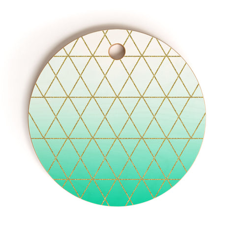 Leah Flores Turquoise and Gold Geometric Cutting Board Round