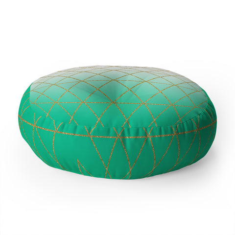 Leah Flores Turquoise and Gold Geometric Floor Pillow Round