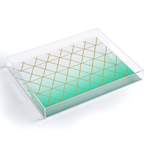 Leah Flores Turquoise and Gold Geometric Acrylic Tray