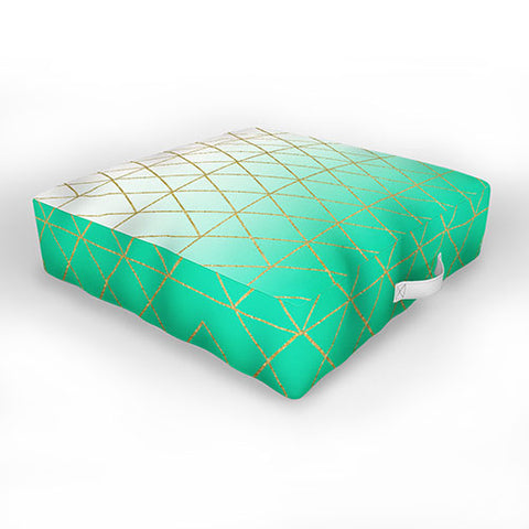 Leah Flores Turquoise and Gold Geometric Outdoor Floor Cushion