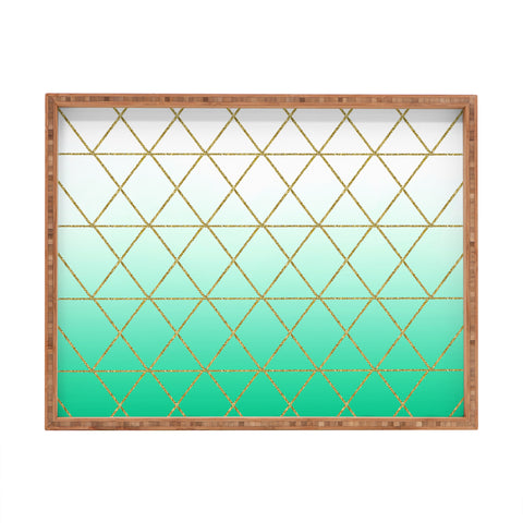 Leah Flores Turquoise and Gold Geometric Rectangular Tray