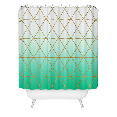 Leah Flores Turquoise and Gold Geometric Shower Curtain