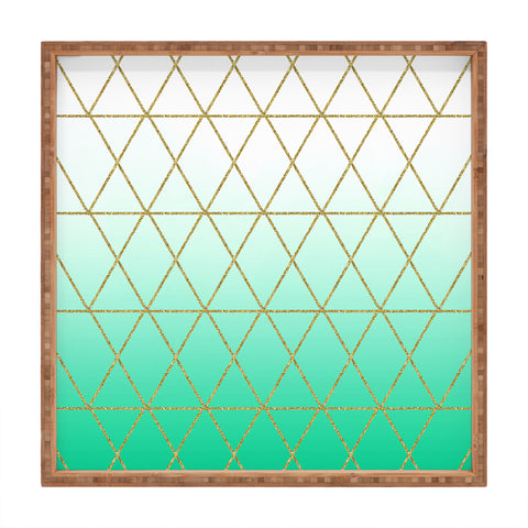 Leah Flores Turquoise and Gold Geometric Square Tray
