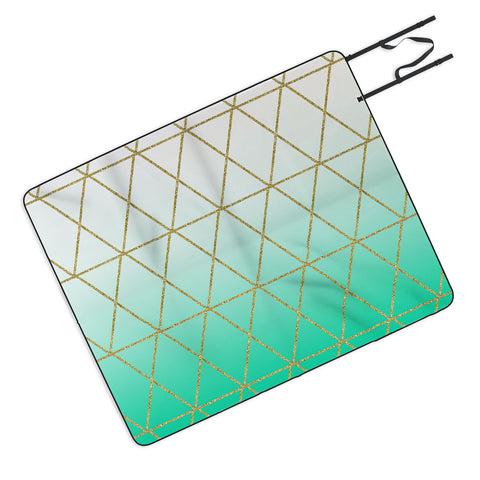 Leah Flores Turquoise and Gold Geometric Picnic Blanket