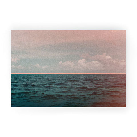 Leah Flores Turquoise Ocean Peach Sunset Welcome Mat