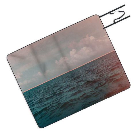 Leah Flores Turquoise Ocean Peach Sunset Picnic Blanket