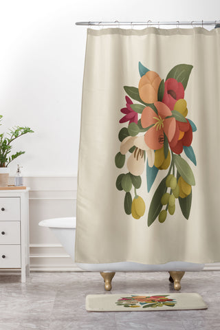 Lebrii Liz Floral Shower Curtain And Mat