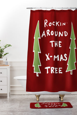 Leeana Benson Rockin Around the Xmas Tree Shower Curtain And Mat