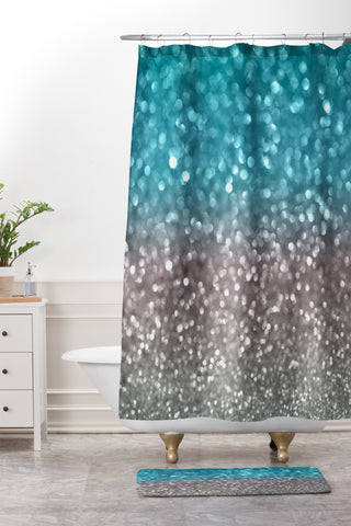 Lisa Argyropoulos Aqua And Gray Shower Curtain And Mat