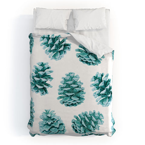 Lisa Argyropoulos Aqua Teal Pine Cones Duvet Cover