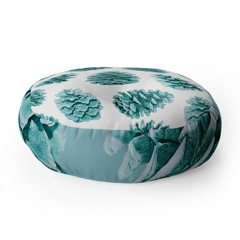 Lisa Argyropoulos Aqua Teal Pine Cones Floor Pillow Round