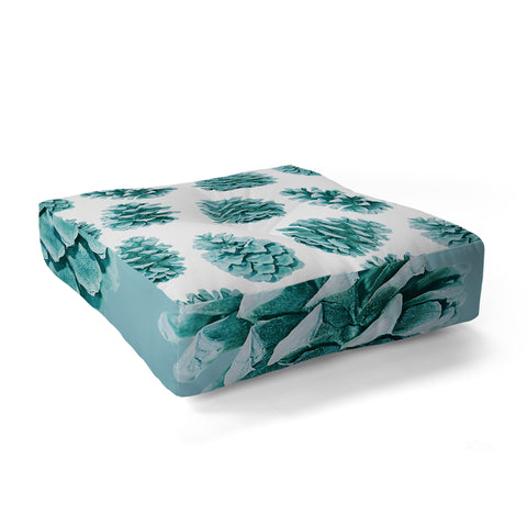 Lisa Argyropoulos Aqua Teal Pine Cones Floor Pillow Square