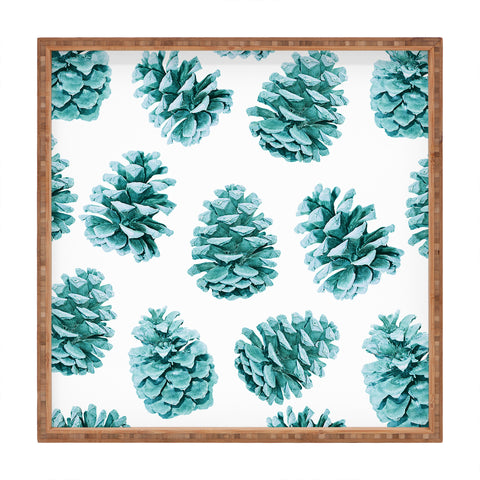 Lisa Argyropoulos Aqua Teal Pine Cones Square Tray