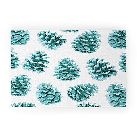 Lisa Argyropoulos Aqua Teal Pine Cones Welcome Mat