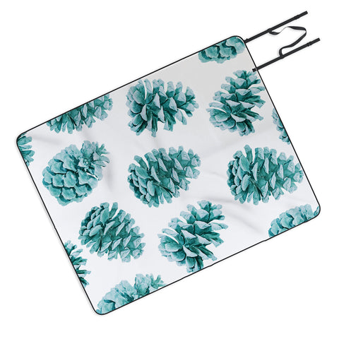 Lisa Argyropoulos Aqua Teal Pine Cones Picnic Blanket