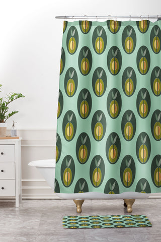Lisa Argyropoulos Avocado Enlightenment Mint Shower Curtain And Mat