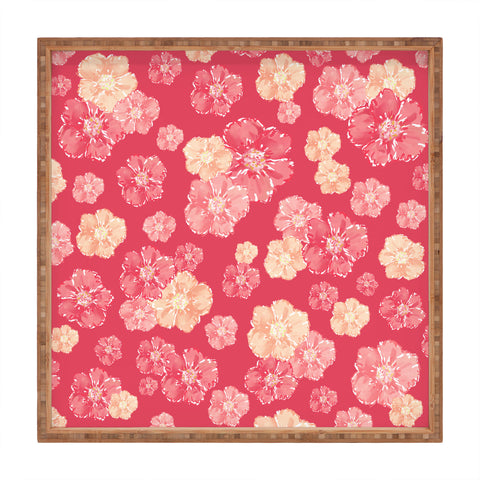 Lisa Argyropoulos Blossoms On Coral Square Tray