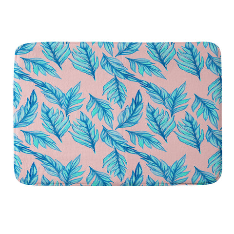 Lisa Argyropoulos Blue Leaves Pink Memory Foam Bath Mat