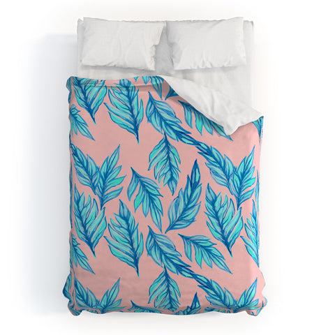 Lisa Argyropoulos Blue Leaves Pink Duvet Cover