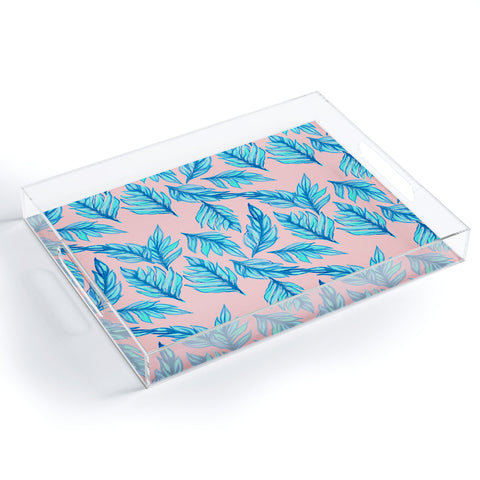 Lisa Argyropoulos Blue Leaves Pink Acrylic Tray