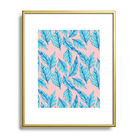 Lisa Argyropoulos Blue Leaves Pink Metal Framed Art Print