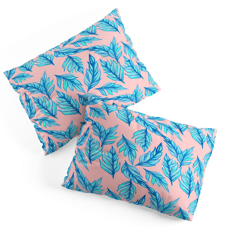 Lisa Argyropoulos Blue Leaves Pink Pillow Shams