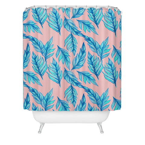 Lisa Argyropoulos Blue Leaves Pink Shower Curtain
