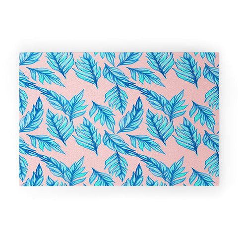 Lisa Argyropoulos Blue Leaves Pink Welcome Mat