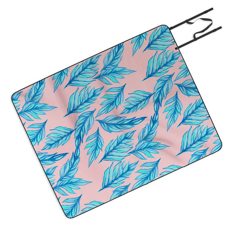 Lisa Argyropoulos Blue Leaves Pink Picnic Blanket