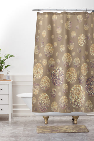 Lisa Argyropoulos Bokeh Dots Cafe Latte Shower Curtain And Mat