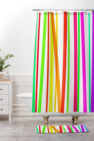 Lisa Argyropoulos Bold Rainbow Stripes Shower Curtain And Mat