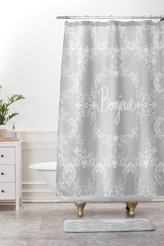 Lisa Argyropoulos Bonjour Gray Mist Shower Curtain And Mat