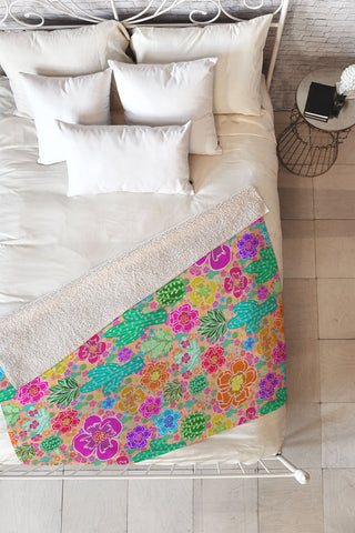 Lisa Argyropoulos Cactus Party Peachy Fleece Throw Blanket