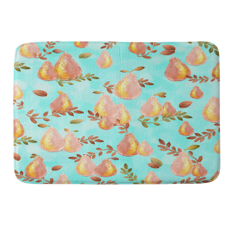 Lisa Argyropoulos Copper Pears Aqua Blue Memory Foam Bath Mat