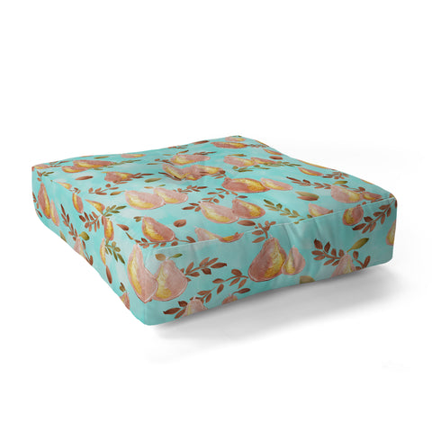 Lisa Argyropoulos Copper Pears Aqua Blue Floor Pillow Square