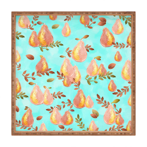 Lisa Argyropoulos Copper Pears Aqua Blue Square Tray