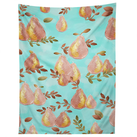 Lisa Argyropoulos Copper Pears Aqua Blue Tapestry
