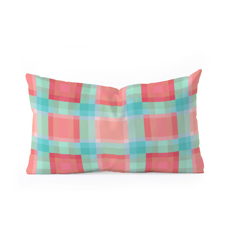 Lisa Argyropoulos Coral Mint Geo Plaid Oblong Throw Pillow