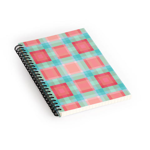 Lisa Argyropoulos Coral Mint Geo Plaid Spiral Notebook