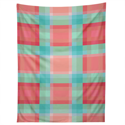 Lisa Argyropoulos Coral Mint Geo Plaid Tapestry