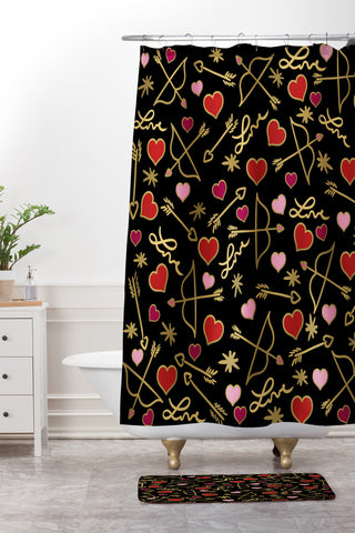 Lisa Argyropoulos Cupid Love on Black Shower Curtain And Mat
