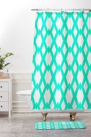 Lisa Argyropoulos Daffy Lattice Aqua Shower Curtain And Mat