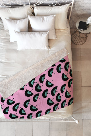 Lisa Argyropoulos Fans Pink Mint Fleece Throw Blanket