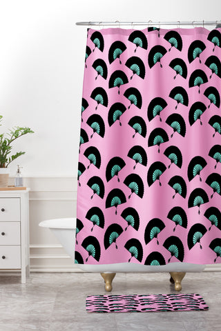 Lisa Argyropoulos Fans Pink Mint Shower Curtain And Mat