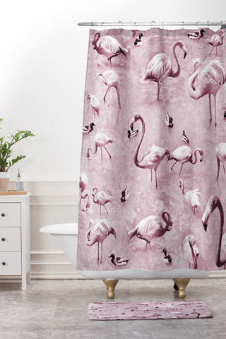 Lisa Argyropoulos Flamingos Vintage Rose Shower Curtain And Mat