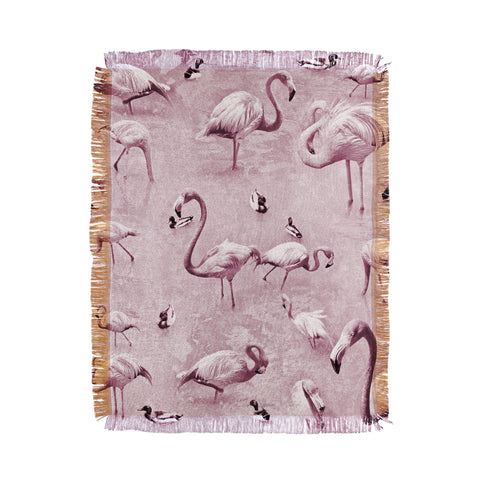 Lisa Argyropoulos Flamingos Vintage Rose Throw Blanket