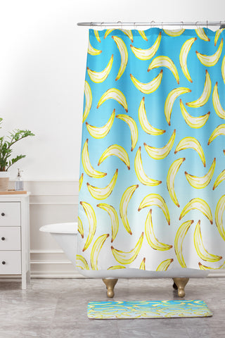 Lisa Argyropoulos Gone Bananas Ombre Blue Shower Curtain And Mat