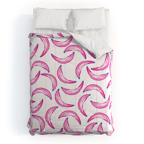 Lisa Argyropoulos Gone Bananas Pink on White Comforter