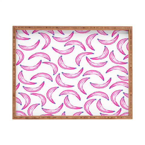 Lisa Argyropoulos Gone Bananas Pink on White Rectangular Tray
